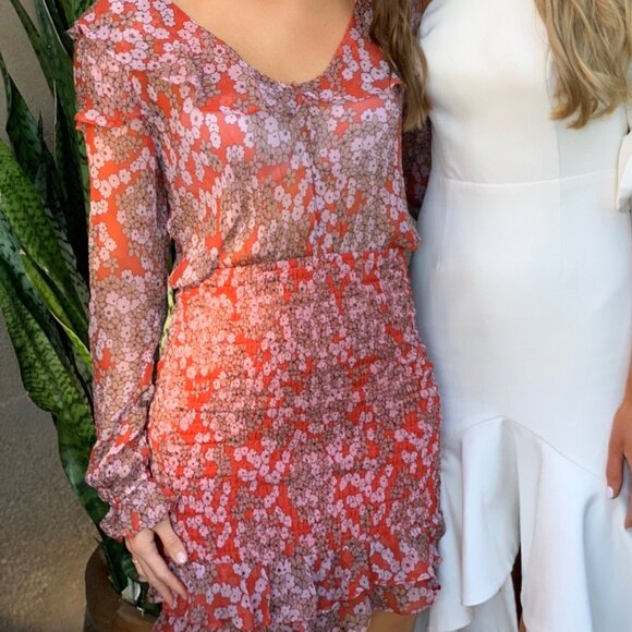 Stevie May Red Floral Long Sleeve Ruffle Dress - Size XS - Picture 9 of 10